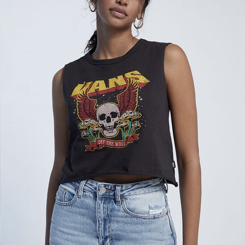 Vans | Black Tee with Skull Graphic Design